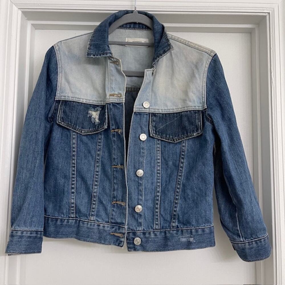 Mango Colorblock Denim Jean Jacket Casual Western Boho Women's Sz XS